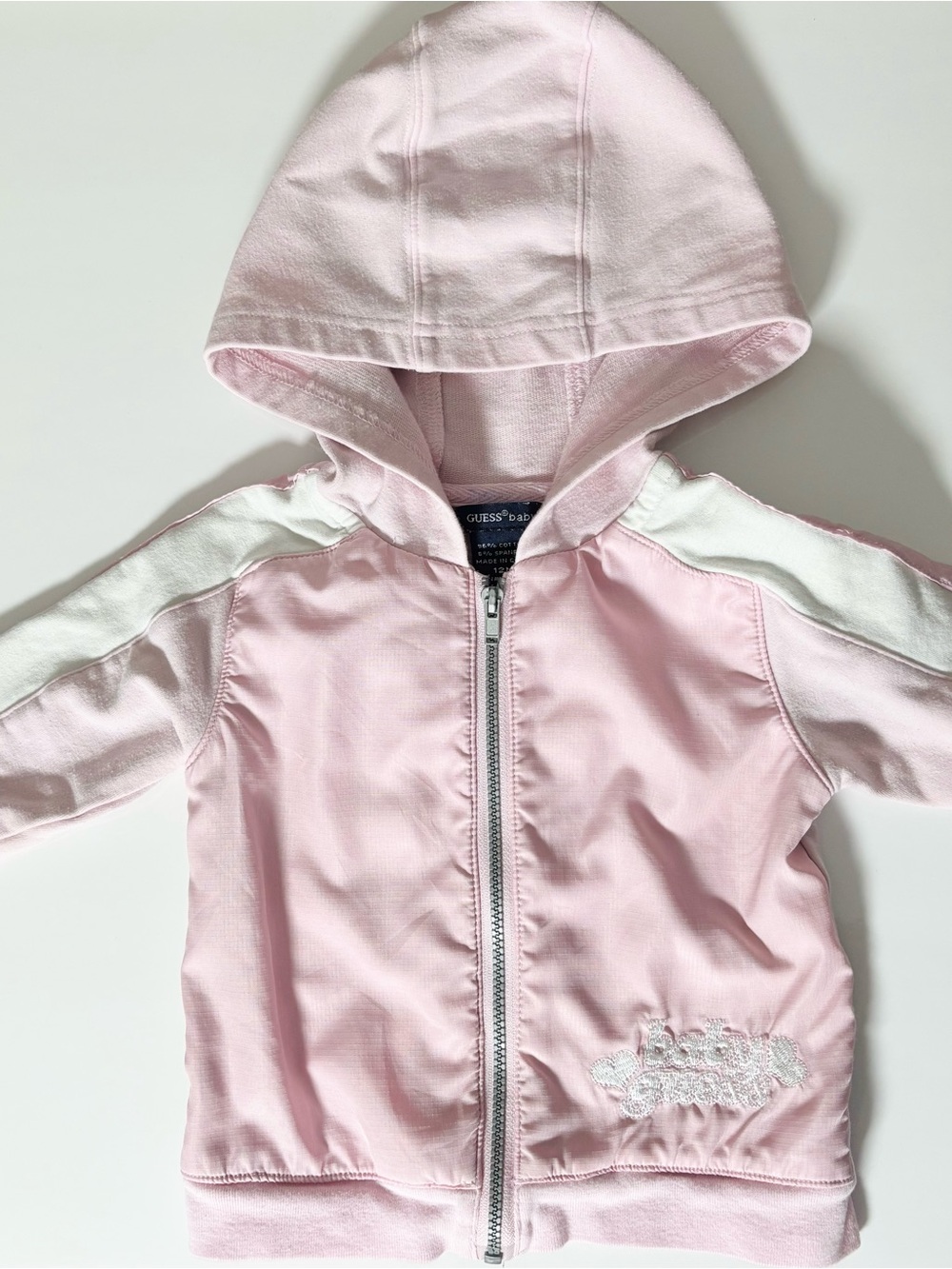 Vintage GUESS Baby Pink Varsity Fleece Zip Hoodie Coquette Designer Preppy Y2k - Picture 6 of 10